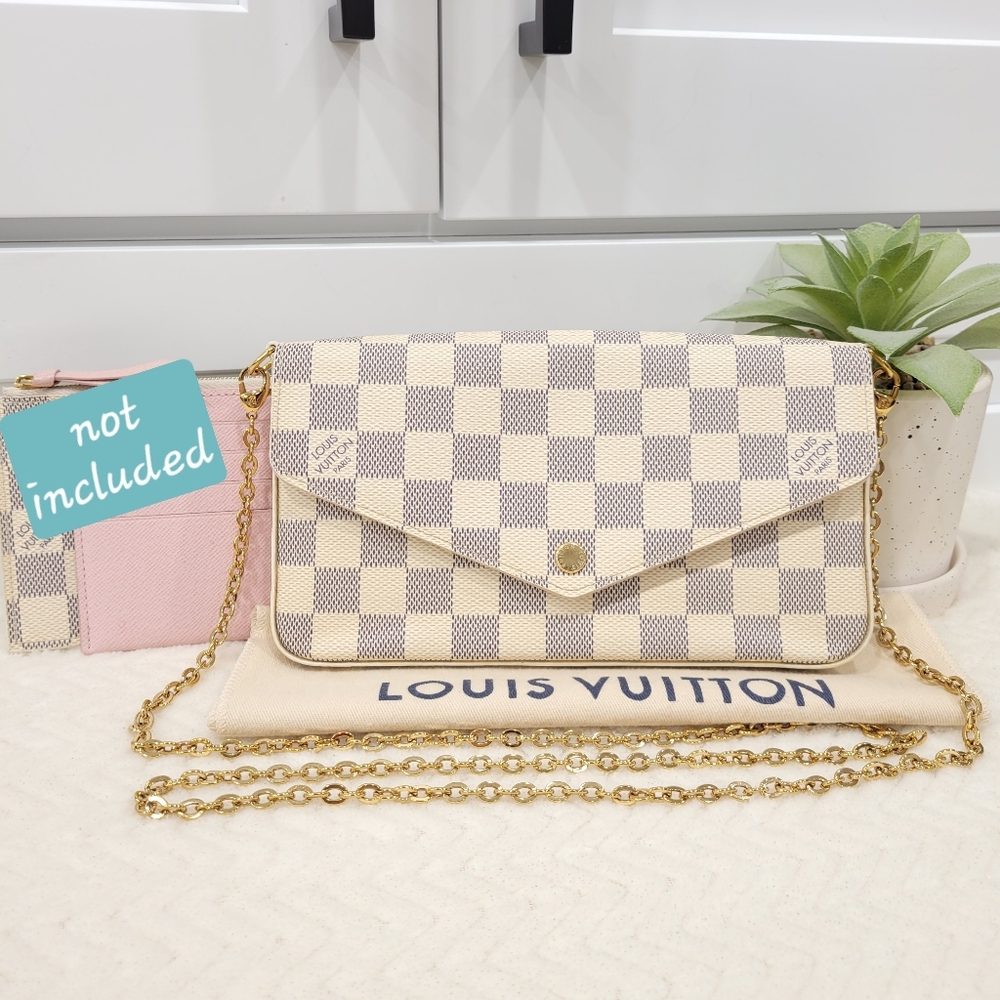 BEAUTIFUL💕 Louis Vuitton FELICIE Pochette Damier AZUR Gold Chain Crossbody